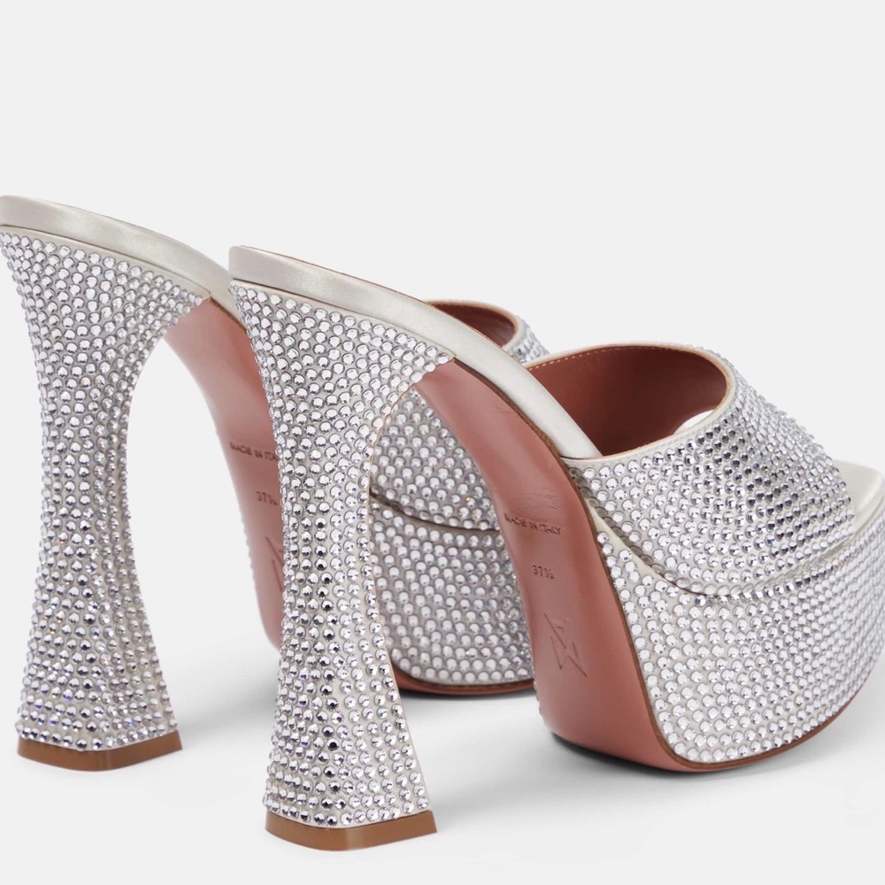 Amina Muaddi Silver Crystal Platform Heels - Picture 2 of 4